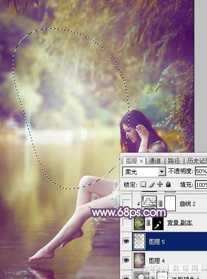 Photoshop将池塘边的美女调出清爽的橙黄色33