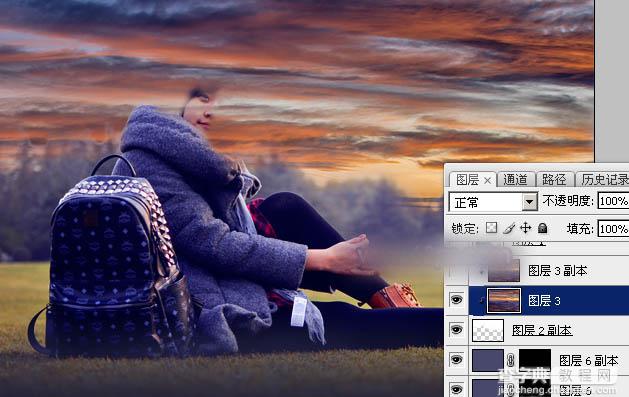 Photoshop为草坪上的人物加上大气的日出效果教程28
