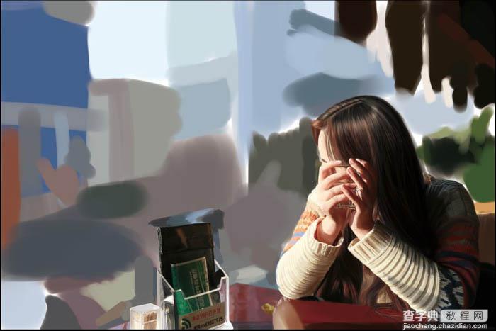 PS鼠绘在茶餐厅静静等待的美女41