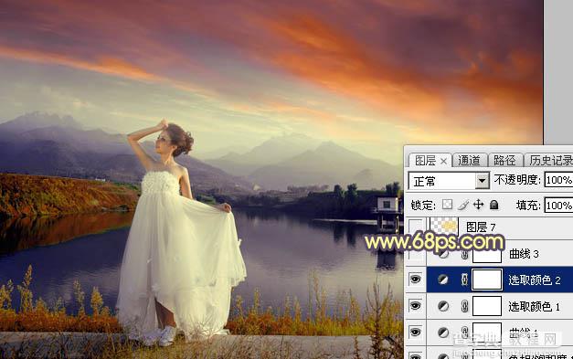 Photoshop为水塘边的美女调制出梦幻唯美的晨曦阳光色28