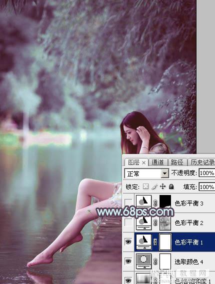 Photoshop为湖景美女图片调制出唯美的青紫色25