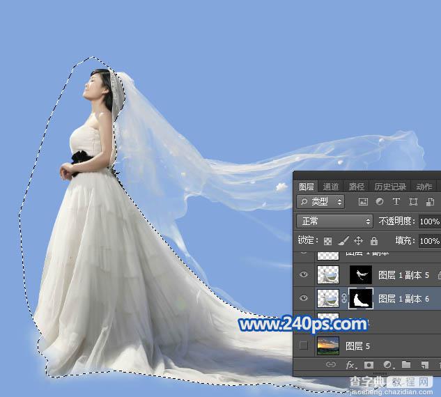 Photoshop保细节抠出杂乱的婚纱换背景36
