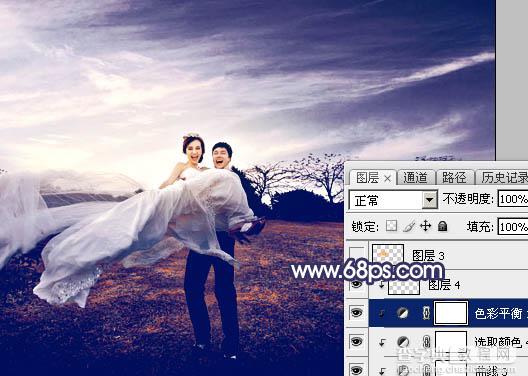 Photoshop将外景婚片打造梦幻大气的秋季暗蓝色41