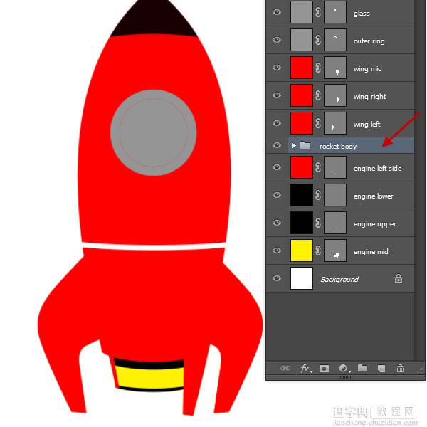 PS制作精致的红色卡通小火箭23