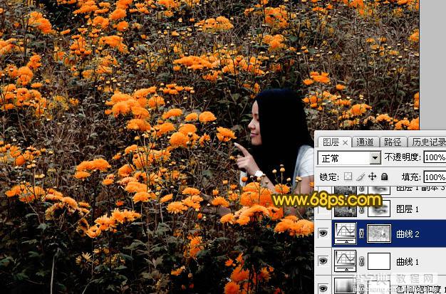 Photoshop为野花中的美女调制出高对比的晨曦暖色调11