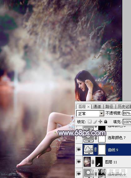 Photoshop将水景美女图片打造唯美的中性蓝红色42