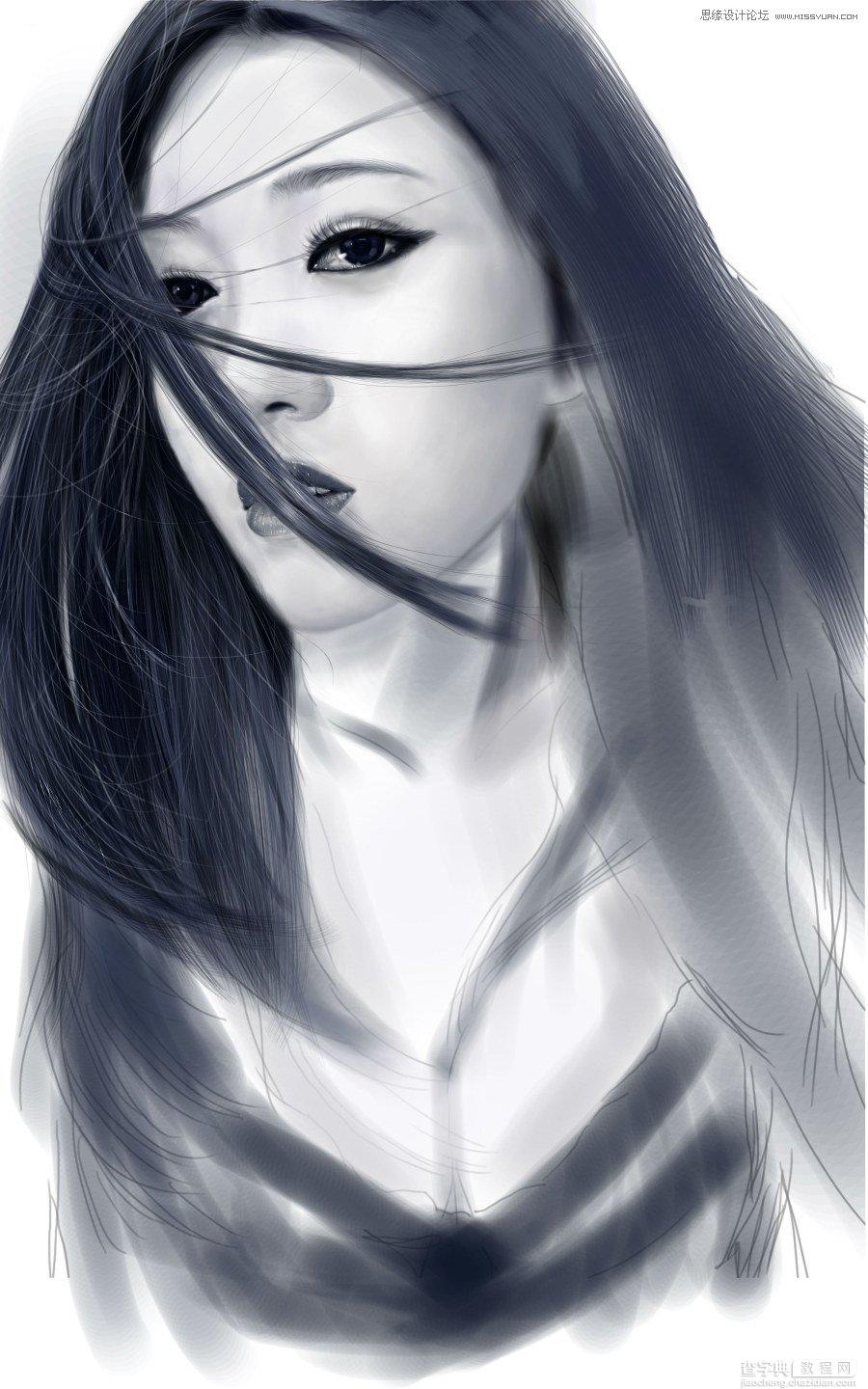 Photoshop鼠绘美丽的黑白CG少女教程14