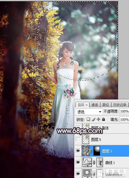 Photoshop将树林婚片打造甜美的逆光青红色15