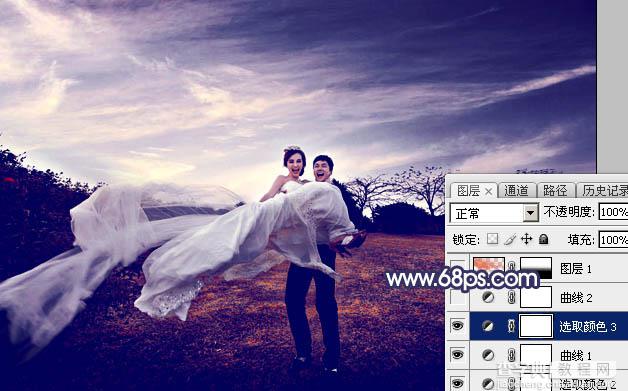 Photoshop将外景婚片打造梦幻大气的秋季暗蓝色22