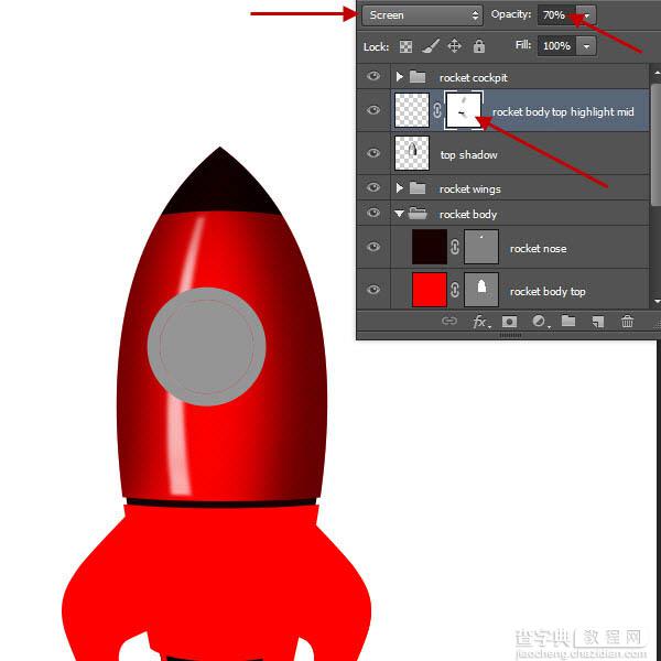 PS制作精致的红色卡通小火箭37