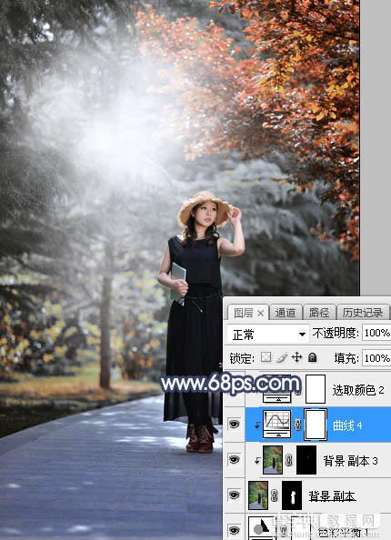 Photoshop调制出唯美的暗调秋季色树林人物图片30