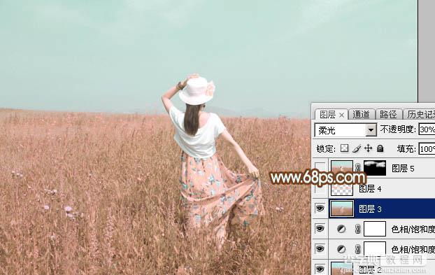 Photoshop为草原人物图片打造出韩系淡粉色30