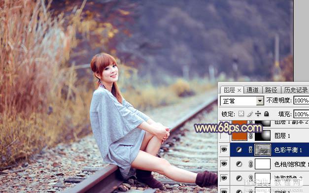 Photoshop为铁轨上的美女增加甜美的晨曦暖色24