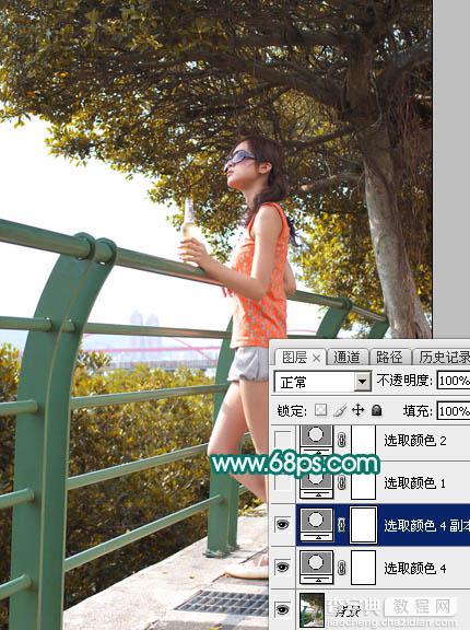 Photoshop为树下的美女加上唯美的秋季橙黄色6