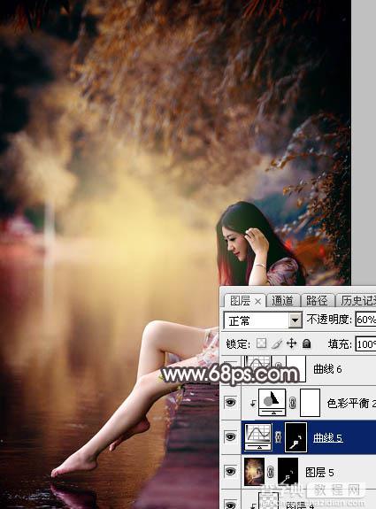 Photoshop将水边的美女增加暗调红褐色36