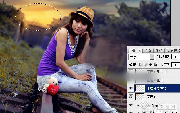 Photoshop为铁轨上的人物加上昏暗的暖色晨曦效果教程35