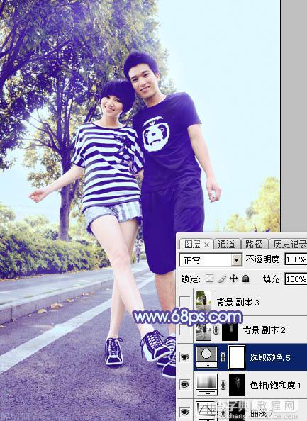 Photoshop为街道情侣图片增加梦幻的蓝色调46