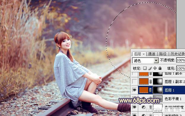 Photoshop为铁轨上的美女增加甜美的晨曦暖色25