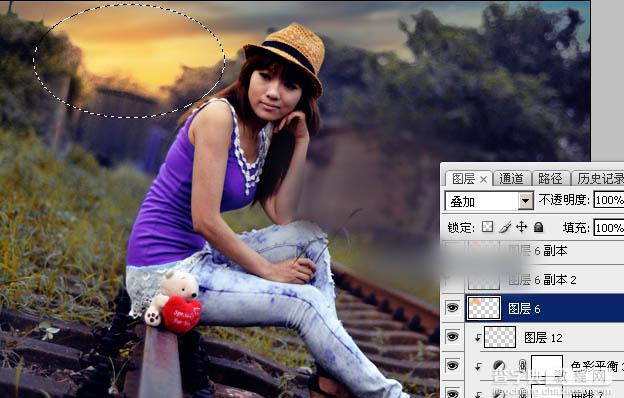 Photoshop为铁轨上的人物加上昏暗的暖色晨曦效果教程34