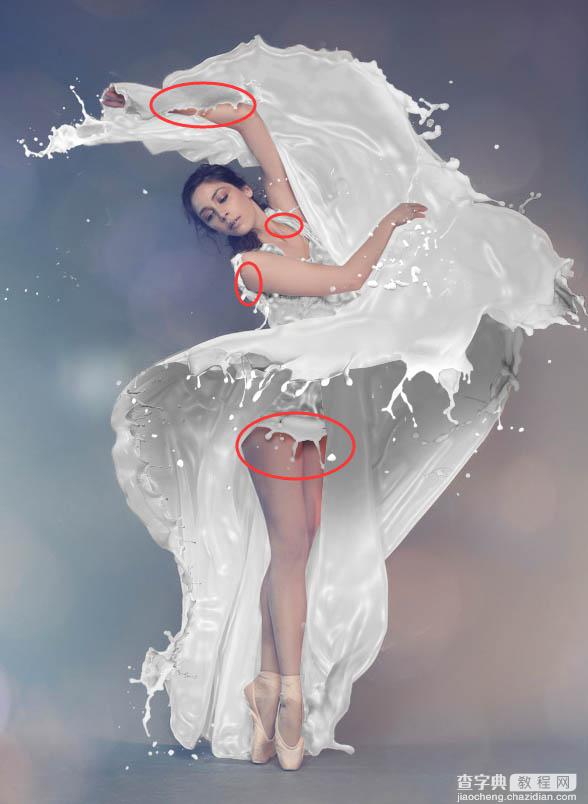 Photoshop将美女白裙制作成动感牛奶喷溅效果裙子15