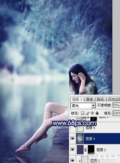 Photoshop为湖景人物图片打造唯美梦幻的青蓝色35