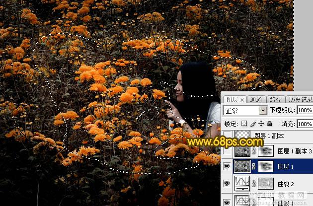 Photoshop为野花中的美女调制出高对比的晨曦暖色调12