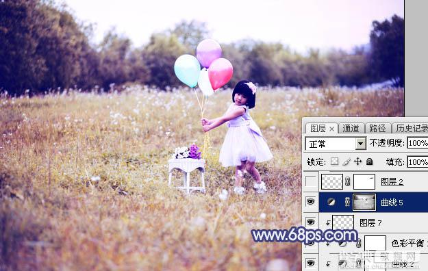 Photoshop调出梦幻的蓝红色霞光草地上的女孩图片31
