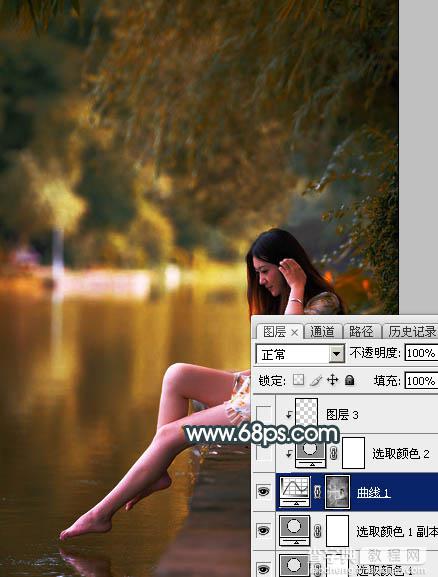 Photoshop将水景人物图片打造高对比的暗调黄褐色效果13