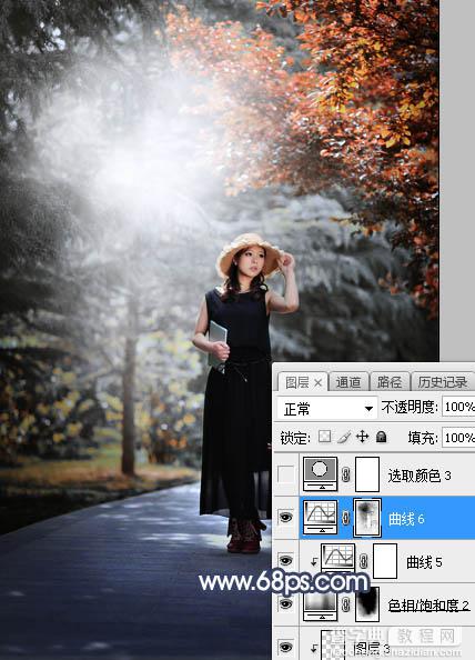 Photoshop调制出唯美的暗调秋季色树林人物图片41