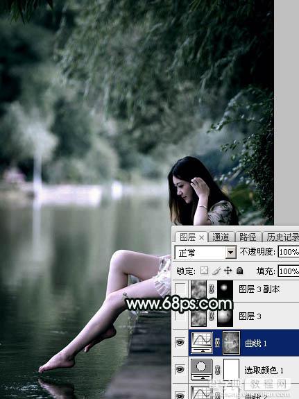 Photoshop调制出柔美的古典暗绿色水景人物图片17