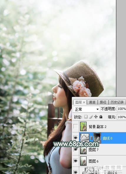 Photoshop将夏季美女图片打造除梦幻的古典中性绿色33