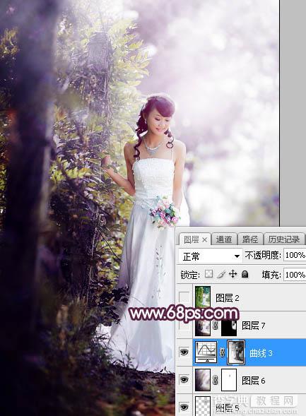 Photoshop将树林婚片打造唯美的淡紫色特效37