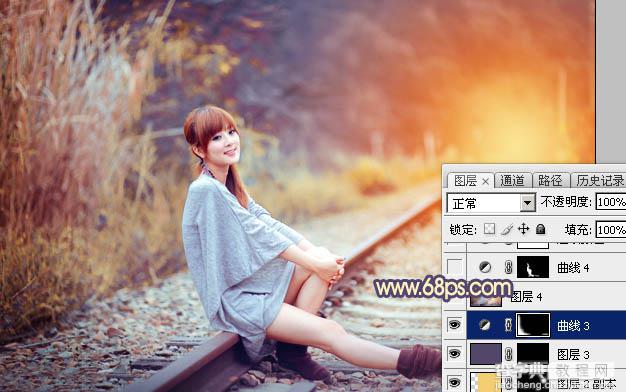 Photoshop为铁轨上的美女增加甜美的晨曦暖色31