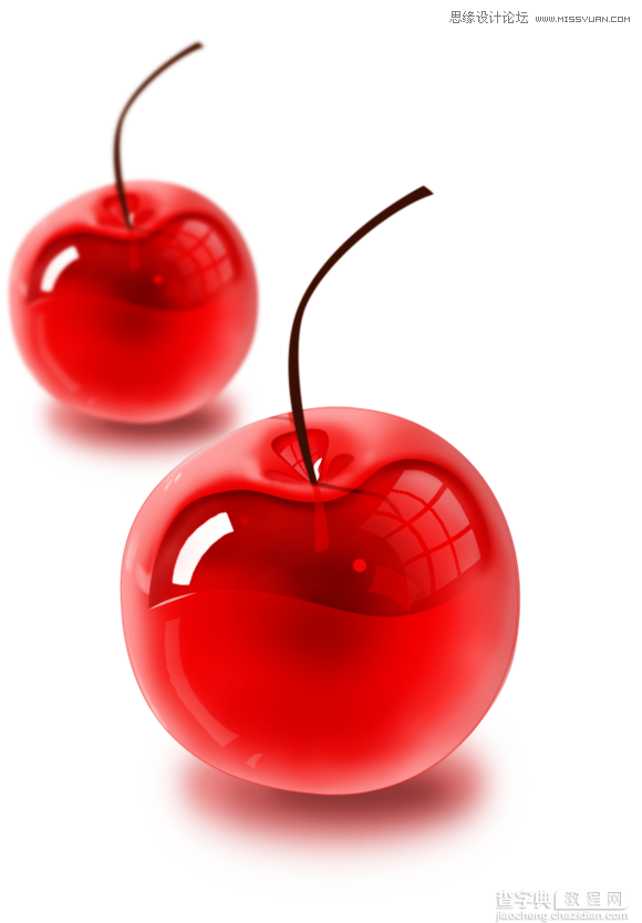 Photoshop绘制晶莹剔透有质感的红色水晶樱桃1