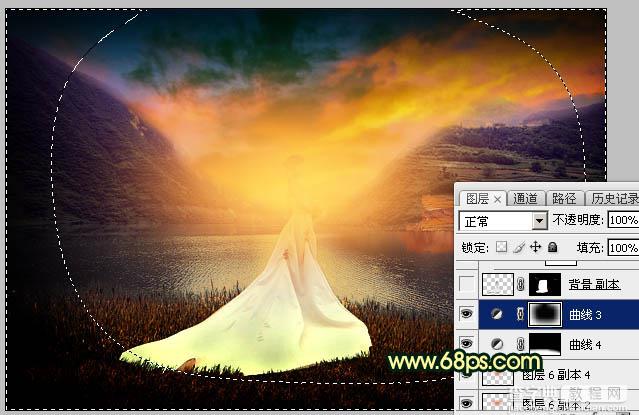 Photoshop调出唯美的霞光色湖边的婚纱美女图片40