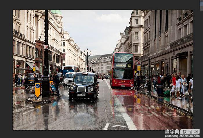Photoshop将街道图片调出雨水湿润的路面62