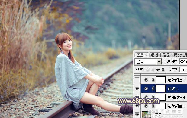 Photoshop为铁轨上的美女增加甜美的晨曦暖色12