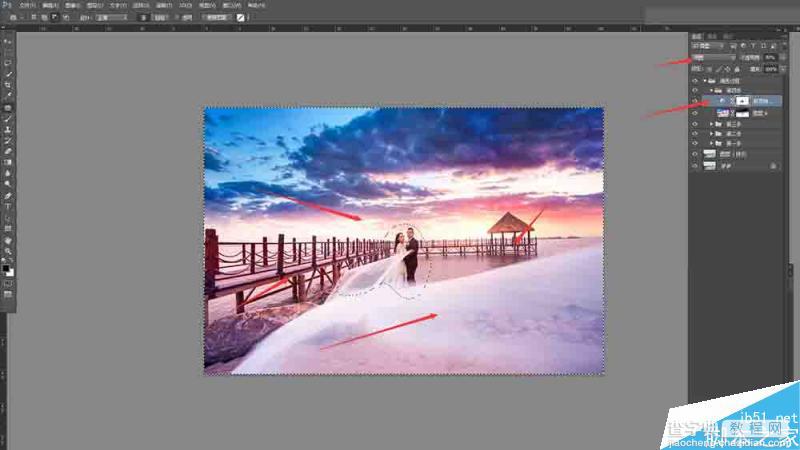 Photoshop给外景婚片添加唯美的夕阳云彩效果19