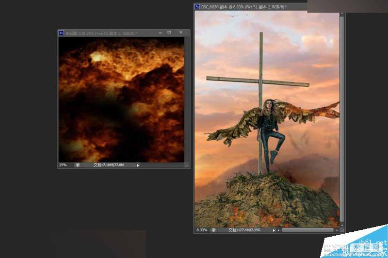 Photoshop给十字架上天使照片添加火焰燃烧的特效16
