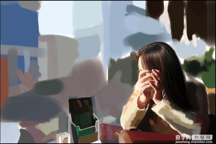 PS鼠绘在茶餐厅静静等待的美女12