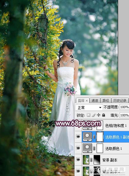 Photoshop将树林婚片打造唯美的淡紫色特效9