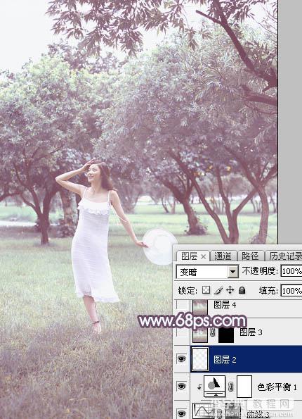 Photoshop将树林人物图片打造出唯美的淡调紫红色特效31