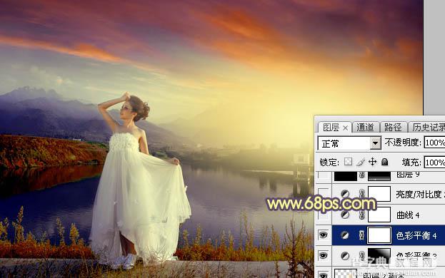 Photoshop为水塘边的美女调制出梦幻唯美的晨曦阳光色35