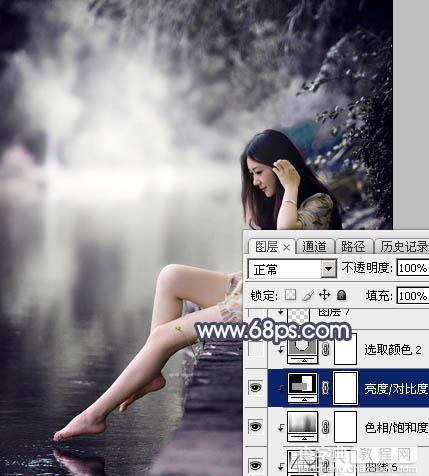 Photoshop为湖边人物图片加上唯美的中性暗蓝色效果教程38