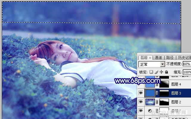Photoshop打造梦幻甜美的青蓝色春季美女图片教程34
