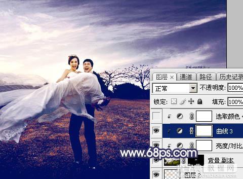 Photoshop将外景婚片打造梦幻大气的秋季暗蓝色34