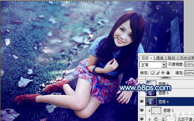 Photoshop将秋季人物图片打造唯美的暗调青蓝色28