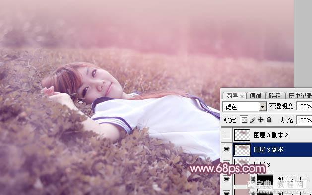 Photoshop调出梦幻的粉红色草地上的人物图片17