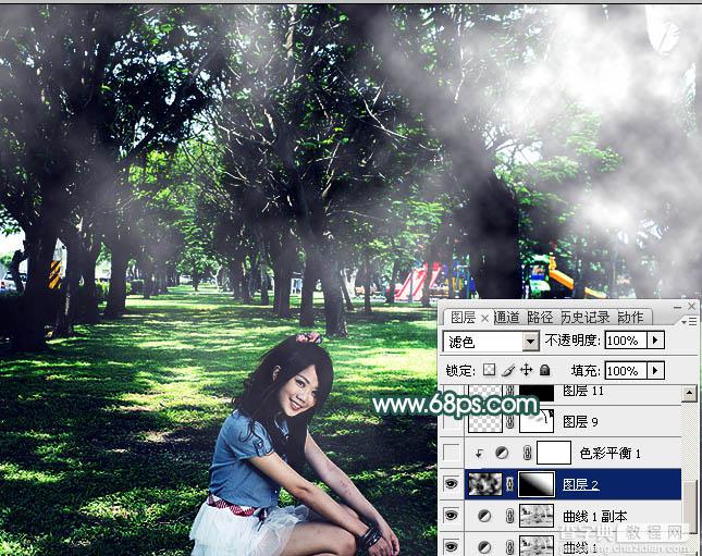 Photoshop调制出梦幻透射光束树林人物图片29