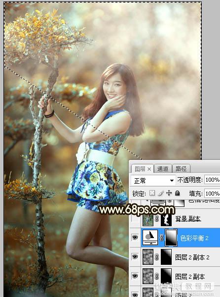 Photoshop调制出甜美的黄褐色树边人物图片28